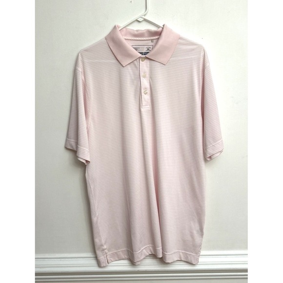 Cutter & Buck Other - Cutter & Buck Polo Shirt Men's L Pink & White Stripe Dry Tec Moisture Wicking